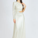 Rhinestone Embroidered Single Sleeve Long Evening Dress