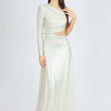 Rhinestone Embroidered Single Sleeve Long Evening Dress - 3025C