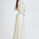 Rhinestone Embroidered Single Sleeve Long Evening Dress - 3025C