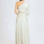 Rhinestone Embroidered Single Sleeve Long Evening Dress