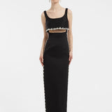 Stone Embroidered Strappy Long Evening Dress with Slits - 2006C