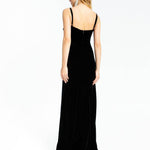 Rhinestone Embroidered Strappy Slit Long Velvet Evening Dress