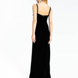 Rhinestone Embroidered Strappy Slit Long Velvet Evening Dress