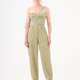 Stone Embroidered Strapless Collar Jumpsuit