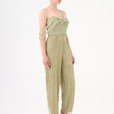 Stone Embroidered Strapless Collar Jumpsuit