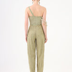 Stone Embroidered Strapless Collar Jumpsuit