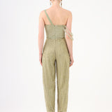 Stone Embroidered Strapless Collar Jumpsuit