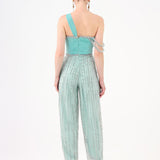 Stone Embroidered Strapless Collar Jumpsuit