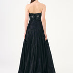 Stone Embroidered Taffeta Long Evening Dress with Slits