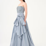 Stone Embroidered Taffeta Long Evening Dress with Slits