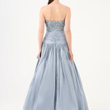 Stone Embroidered Taffeta Long Evening Dress with Slits