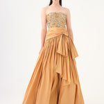 Stone Embroidered Taffeta Long Evening Dress with Slits