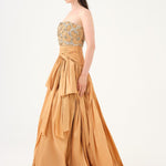 Stone Embroidered Taffeta Long Evening Dress with Slits