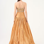 Stone Embroidered Taffeta Long Evening Dress with Slits