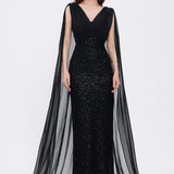 Stone Embroidered V-Neck Long Evening Dress - 1029CA