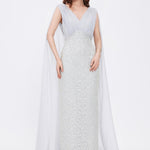 Stone Embroidered V-Neck Long Evening Dress