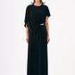 Stone Embroidery Detailed Half Sleeve Draped Long Evening Dress