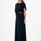 Stone Embroidery Detailed Half Sleeve Draped Long Evening Dress