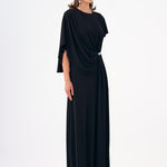 Stone Embroidery Detailed Half Sleeve Draped Long Evening Dress