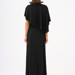 Stone Embroidery Detailed Half Sleeve Draped Long Evening Dress