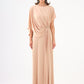 Stone Embroidery Detailed Half Sleeve Draped Long Evening Dress