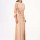 Stone Embroidery Detailed Half Sleeve Draped Long Evening Dress