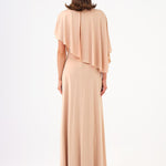 Stone Embroidery Detailed Half Sleeve Draped Long Evening Dress