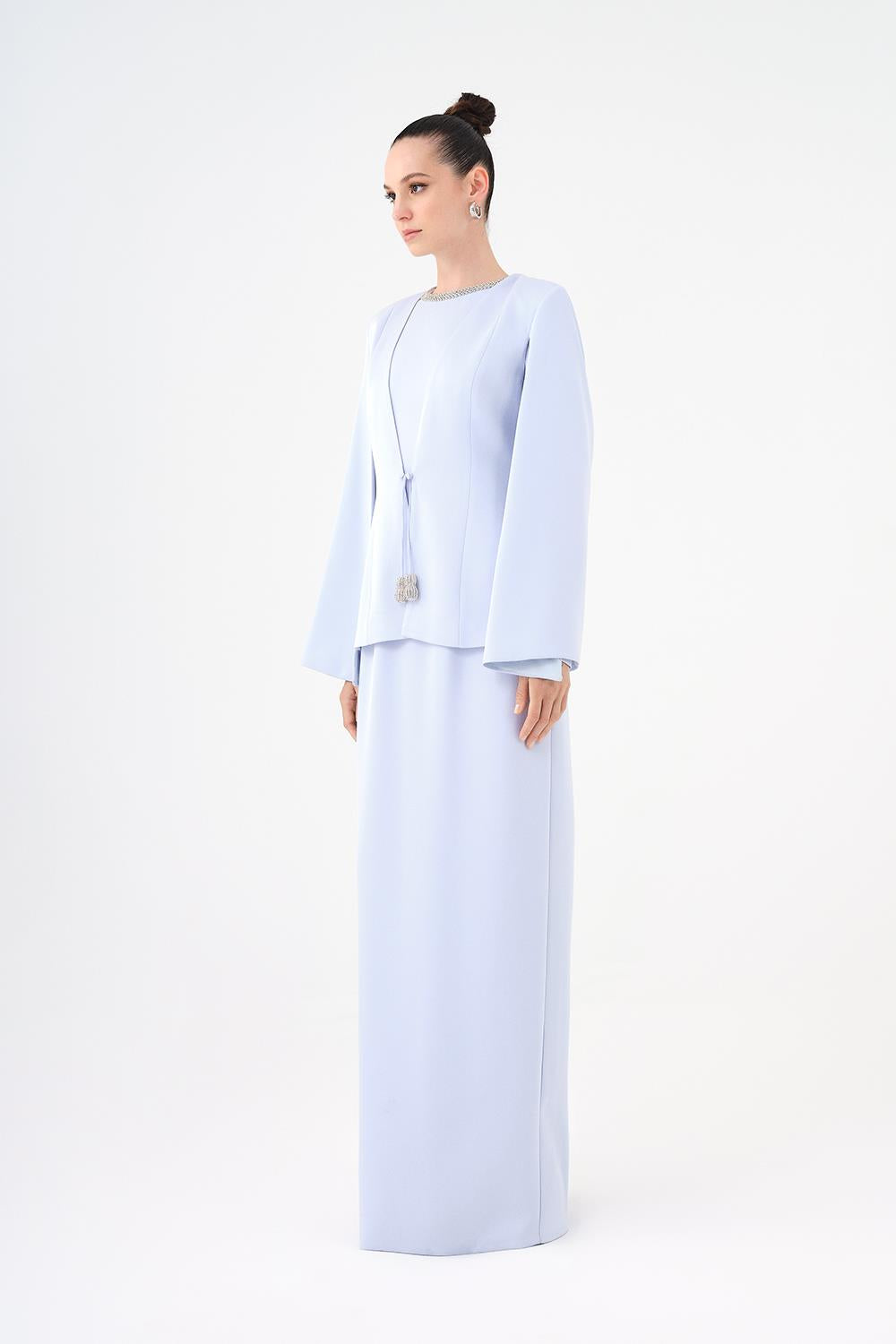 Stone Embroidery Detailed Hijab Evening Dress & Jacket Set