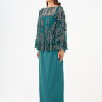 Long Evening Dress with Stone Embroidered Cape Straps