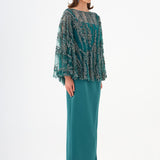 Long Evening Dress with Stone Embroidered Cape Straps