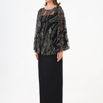 Long Evening Dress with Stone Embroidered Cape Straps