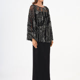 Long Evening Dress with Stone Embroidered Cape Straps