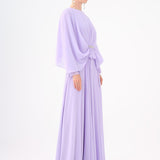 Stone Embroidery Detailed Long Sleeve Chiffon Evening Dress