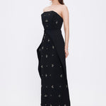 Stone Embroidery Detailed Strapless Long Evening Dress