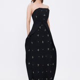 Stone Embroidery Detailed Strapless Long Evening Dress