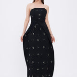 Stone Embroidery Detailed Strapless Long Evening Dress