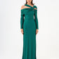 Stone Fabric Asymmetric Collar Detailed Long Sleeve Long Evening Dress