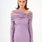 Stone Fabric Asymmetric Collar Detailed Long Sleeve Long Evening Dress