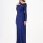 Stone Fabric Asymmetric Collar Detailed Long Sleeve Long Evening Dress