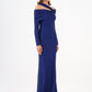 Stone Fabric Asymmetric Collar Detailed Long Sleeve Long Evening Dress