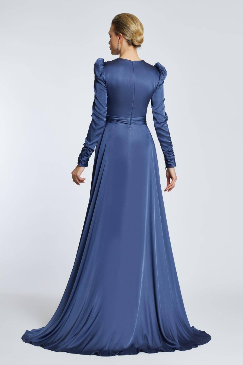 Straight Shoulder Cross Cut Detailed Long Evening Dress