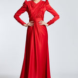 Straight Shoulder Cross Cut Detailed Long Evening Dress - 2100