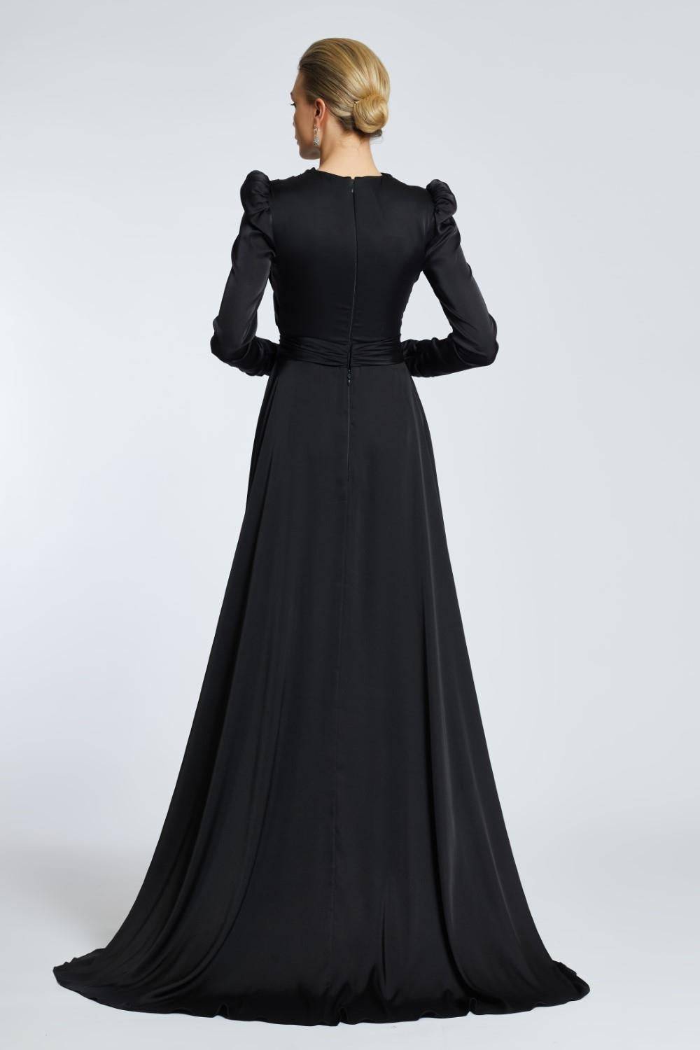 Straight Shoulder Cross Cut Detailed Long Evening Dress