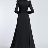 Straight Shoulder Cross Cut Detailed Long Evening Dress - 2100