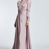 Straight Shoulder Cross Cut Detailed Long Evening Dress - 2100