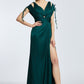 Strap Detailed Slit Long Evening Dress