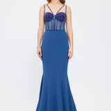 Strapless Bustier Detailed Crepe Evening Dress - 3026C