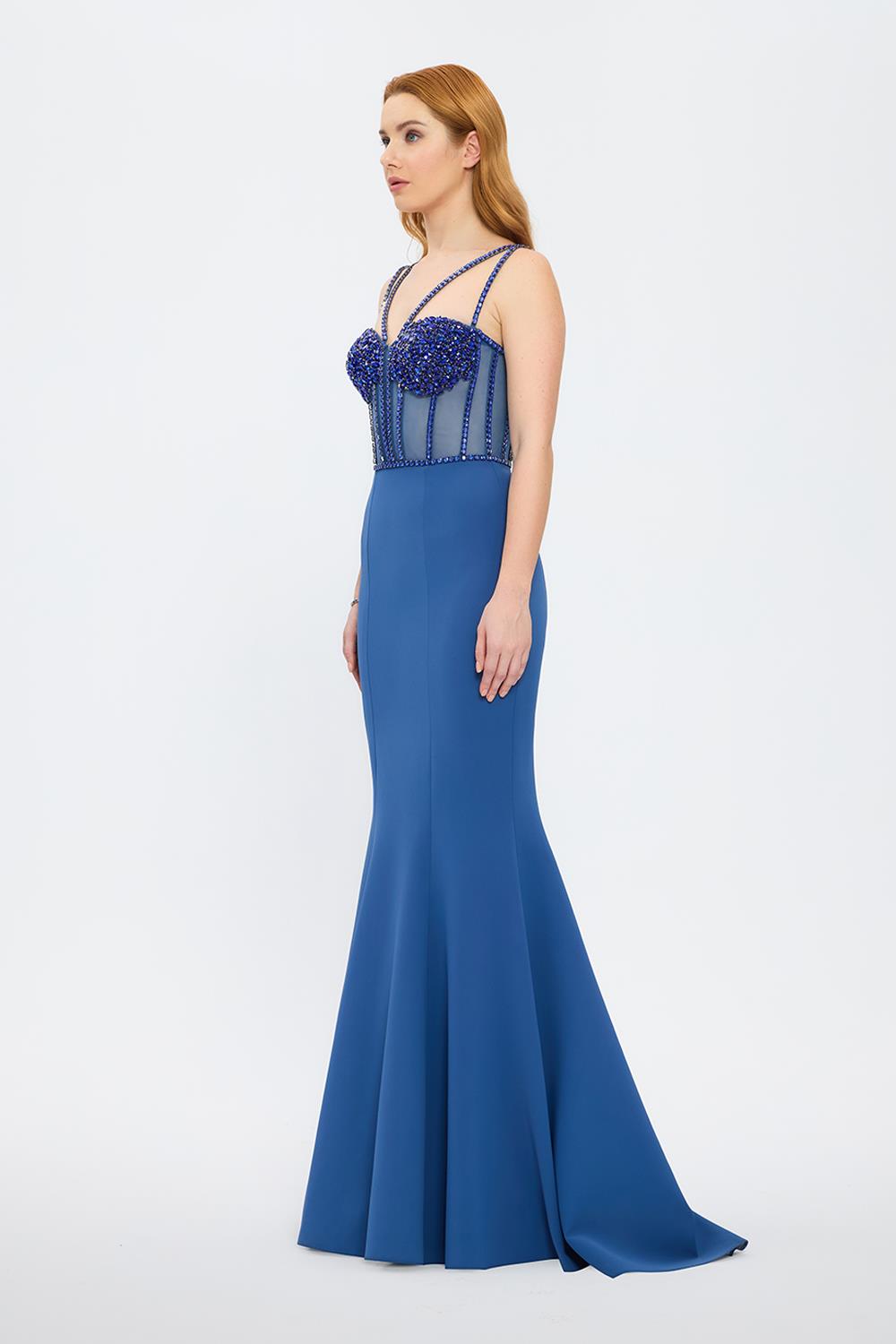Strapless Bustier Detailed Crepe Evening Dress