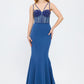 Strapless Bustier Detailed Crepe Evening Dress