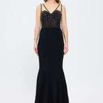 Strapless Bustier Detailed Crepe Evening Dress